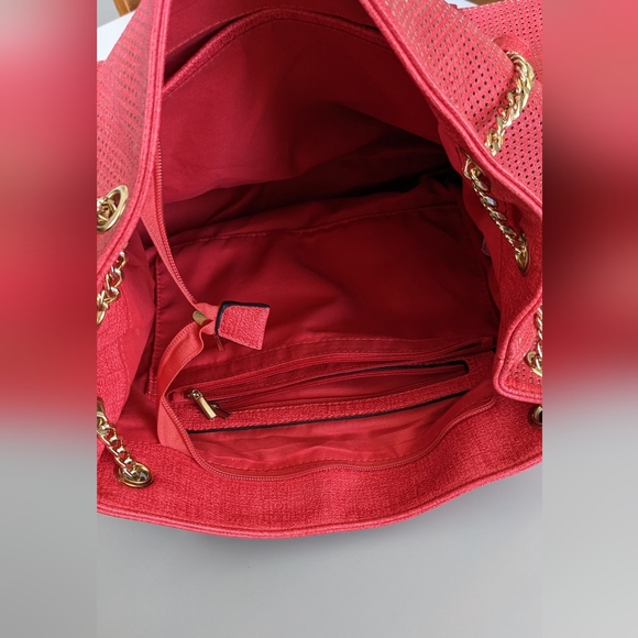 Indie3 Large Coral Red Shoulder Bag With Gold Hardware, Accent Tassel 10x15" - Picture 10 of 12